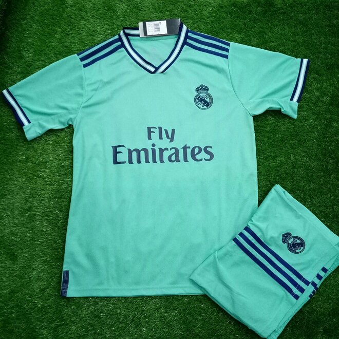 Bộ áo bóng đá trẻ em Real Madrid xanh ngọc 2019-2020