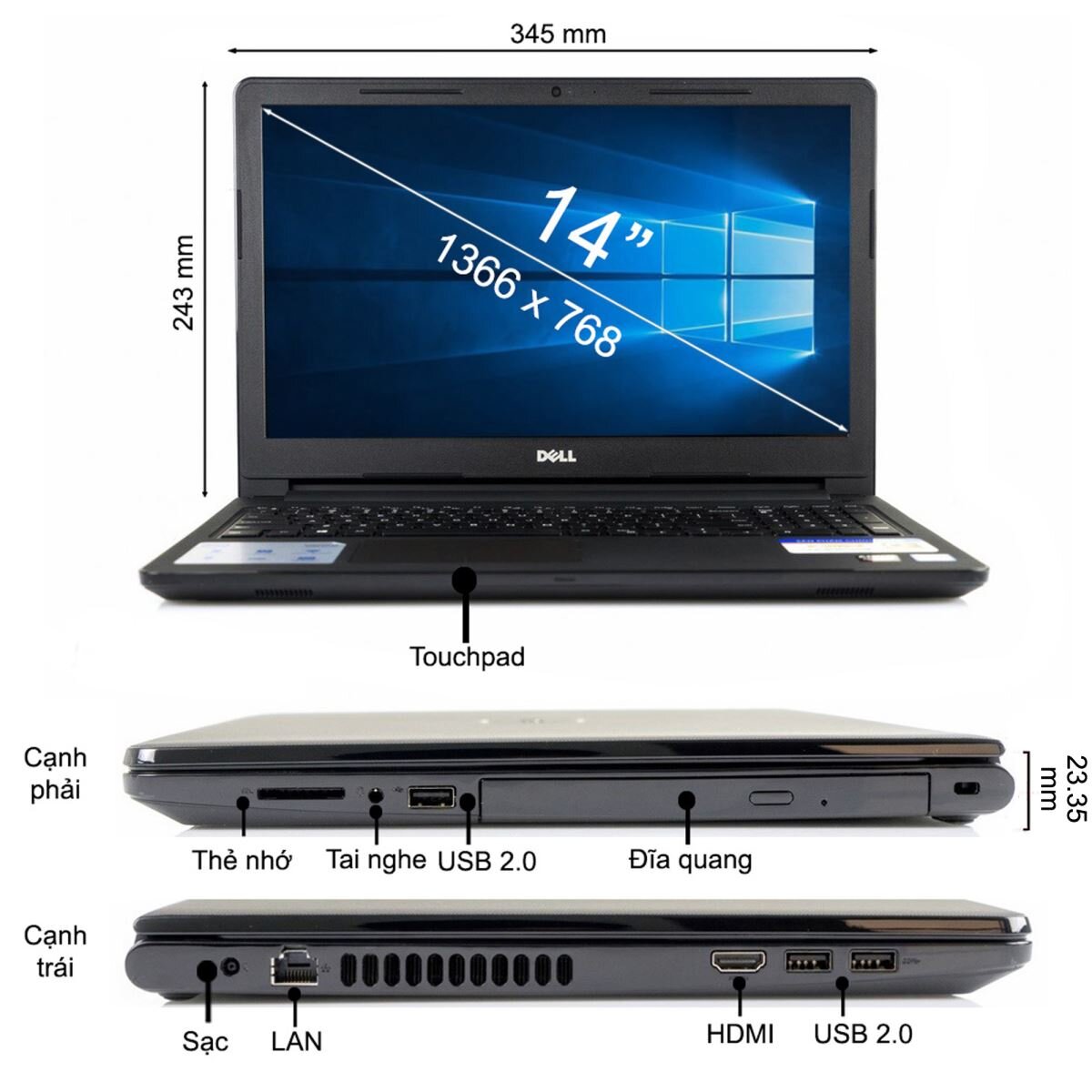 Máy tính xách tay Dell Inspiron 14 3467 (M20NR3) phù hợp với đối tượng học sinh, sinh viên