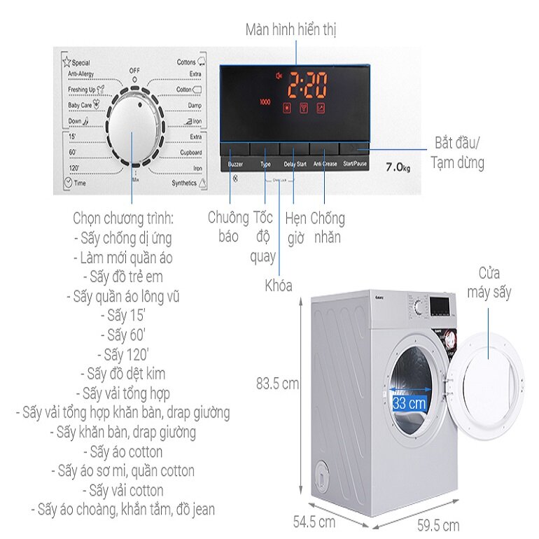 Máy sấy thông gió Galanz DV-70T5C (S)- 7kg 