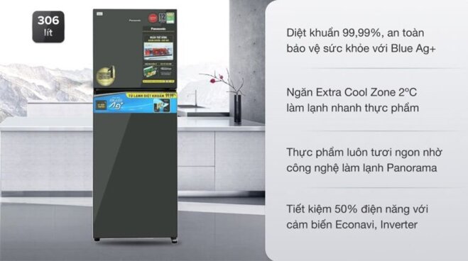 Tủ lạnh Panasonic Inverter 306 lít NR-TV341VGMV - Giá tham khảo: 10.900.000 vnd