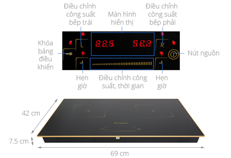 Bếp điện từ đôi Kangaroo KG438i - có mặt kính sứ đặc biệt