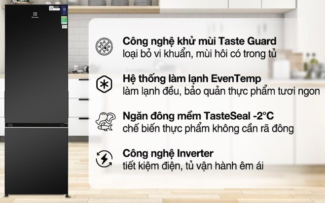 Đánh giá chi tiết tủ lạnh Electrolux Inverter 335 lít EBB3702K-H