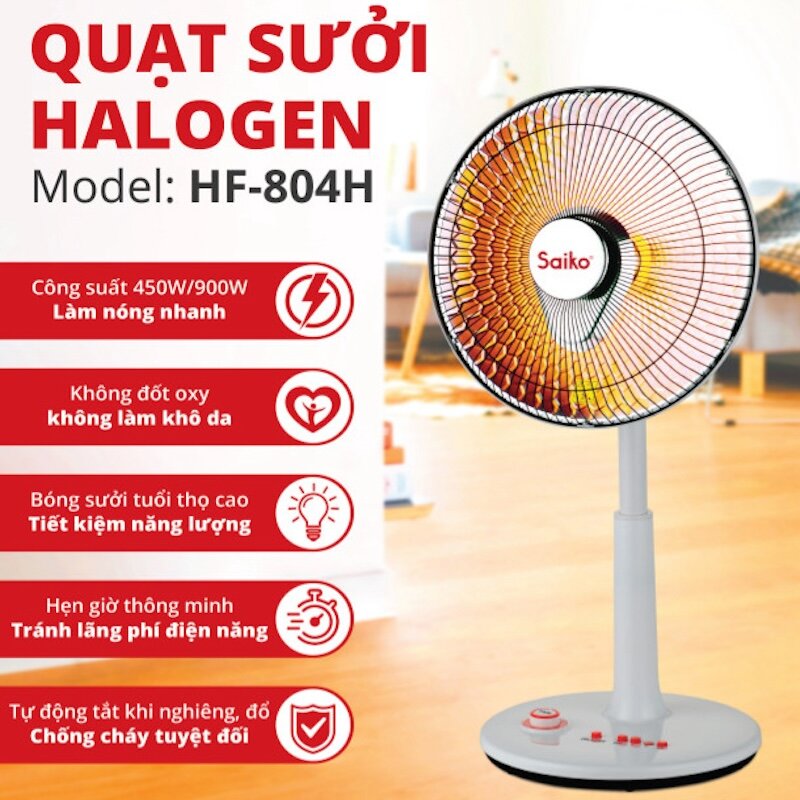 Thông số kỹ thuật quạt sưởi nón Saiko HF-804H (900W) 