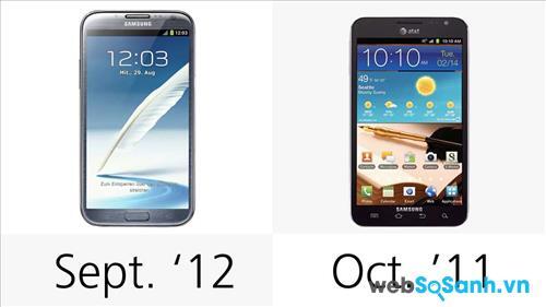 Galaxy Note II phát hành ngày 9/2012, còn Galaxy Note đầu tiên được phát hành vào tháng 10/2011
