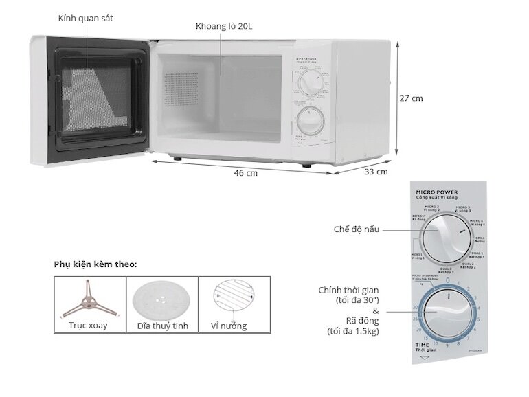 Lò vi sóng Sanyo 800W EM-G206AW thân thiện với mọi nhà