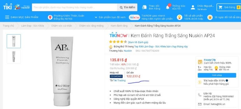 kem đánh răng ap24 trên tiki bán hơn 100k/tuýp liệu có đảm bảo chất lượng không?