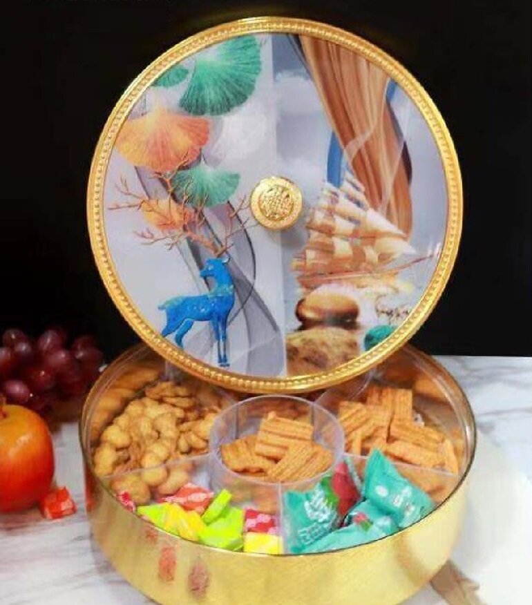 Khay đựng bánh kẹo tết họa tiết 3D hươu xanh
