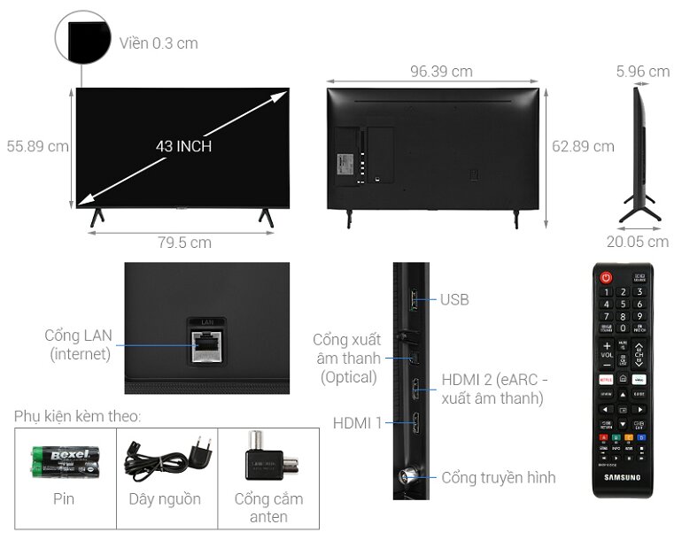 Smart Tivi 4K Samsung 43 inch 43TU7000 Crystal UHD-1