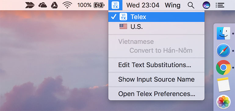 Trên thanh Menu Bar, nhấn chọn và đổi sang bàn phím tiếng Việt để bắt đầu sử dụng