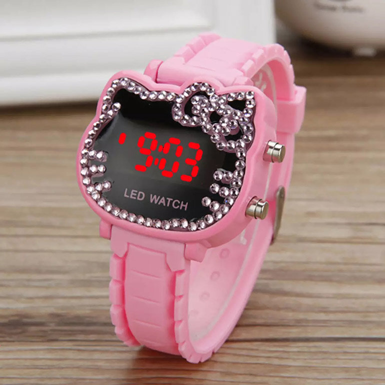 Đồng hồ trẻ em Hello Kitty độc đáo với mặt đính đá cao cấp