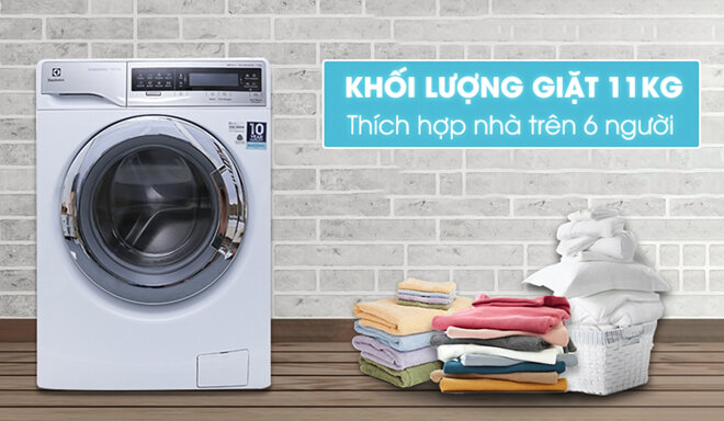 Electrolux EWF14113 có trọng lượng giặt tới 11kg giúp gia đình bạn thoải mái giặt giũ