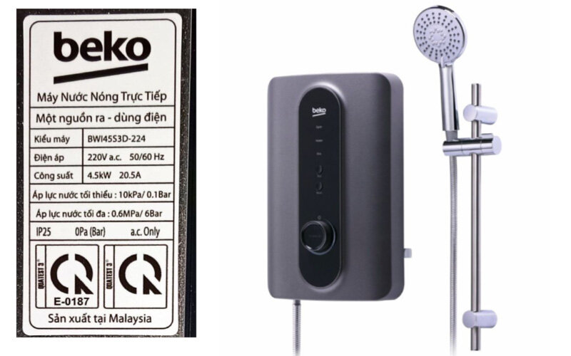 Máy nước nóng trực tiếp Beko BWI45S3D-224 được sản xuất tại Malaysia