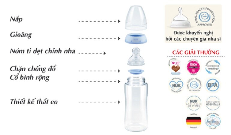 Bình sữa Nuk cổ rộng 300ml sử dụng chất liệu an toàn, thiết kế thông minh