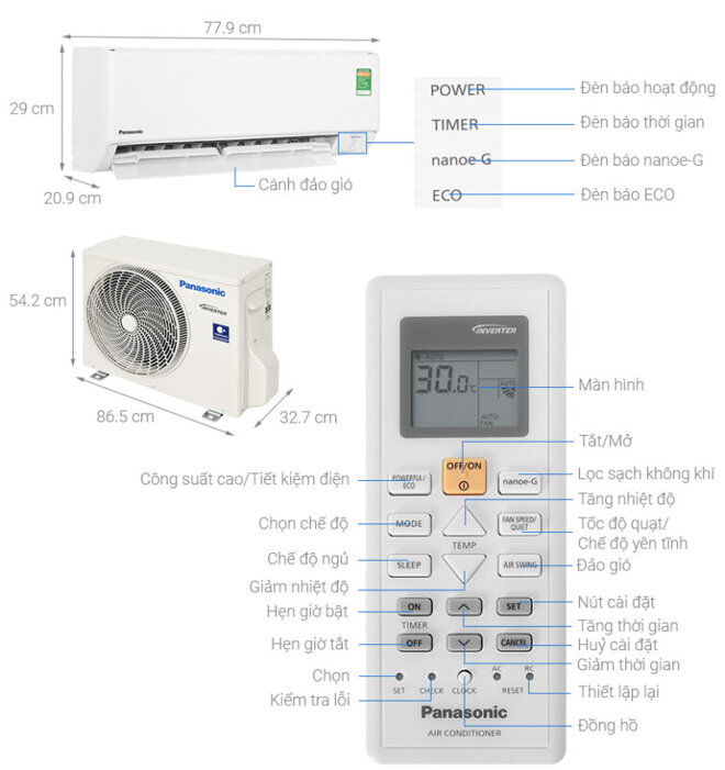 Tổng quan điều khiển điều hòa Panasonic CU/CS-PU12ZKH-8M