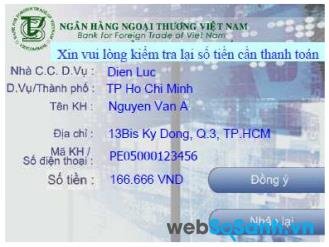 Kiểm tra số tiền thanh toán có đúng không, nếu đúng, chọn 