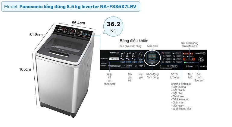 Máy giặt 8.5 Kg Panasonic NA-FS85X7LRV lồng đứng