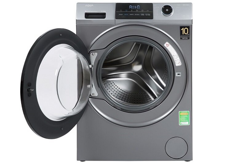 Máy giặt Aqua Inverter 9 kg AQD-A902G có thiết kế cửa trước, lồng ngang và được sản xuất vào năm 2022