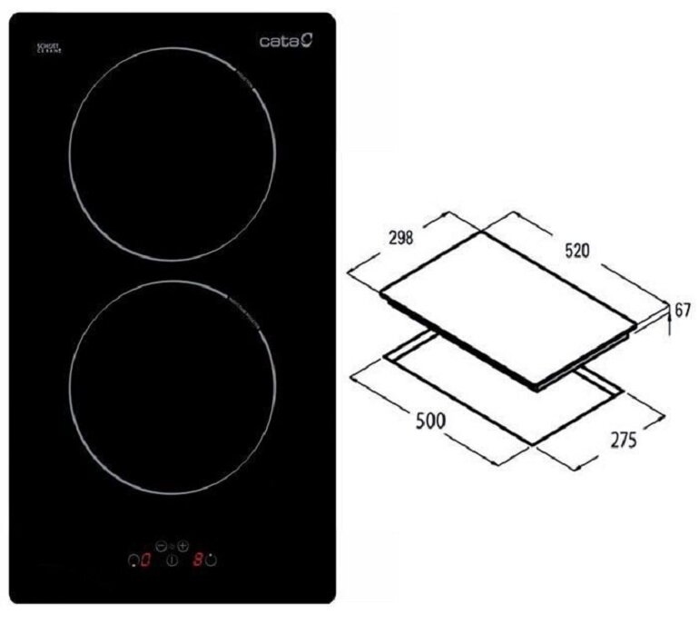 Kích thước bếp từ âm 2 vùng nấu Cata I-302