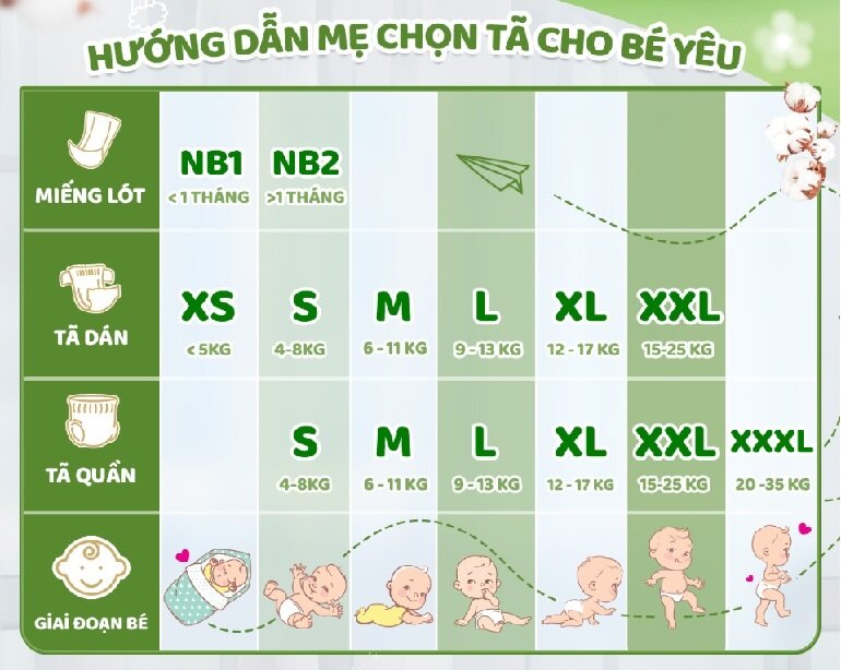 Size và giá thành của bỉm Molfix