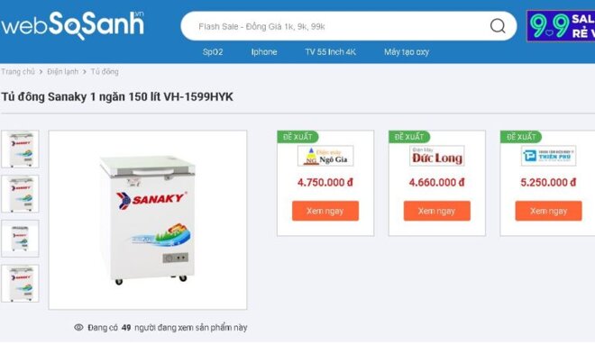 Tủ đông Sanaky 100 lít VH-1599HYK