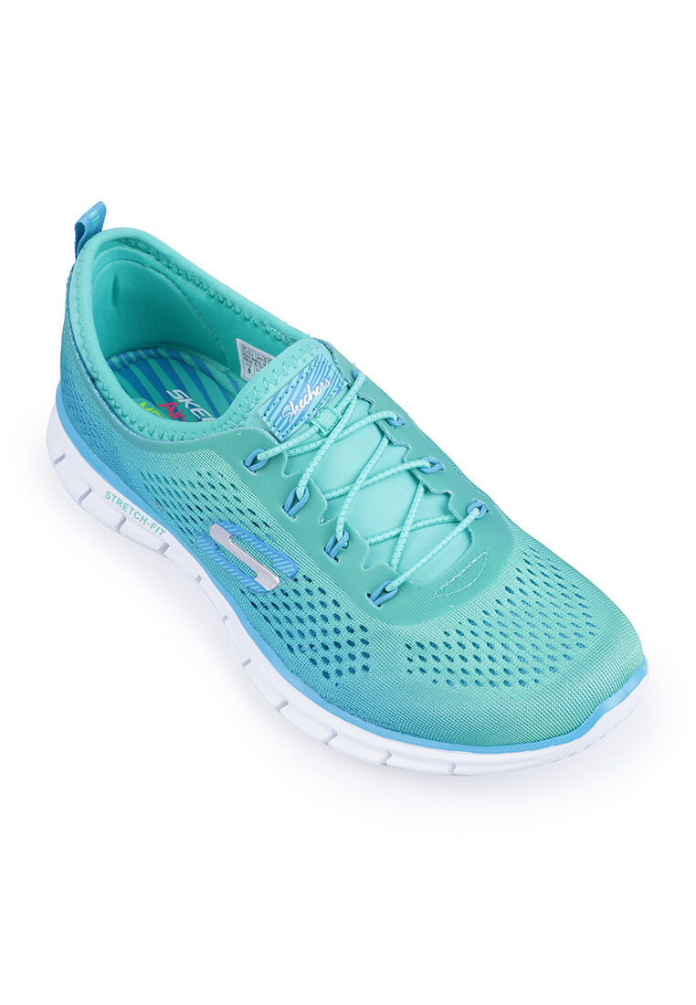 Skechers shoes with emerald green mesh and white lace-up soles