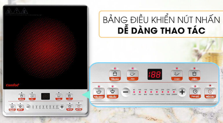 Bếp từ Comfee CI-BD2020B với chức năng hẹn giờ giúp kiểm soát được thời gian nấu ăn hiệu quả hơn.