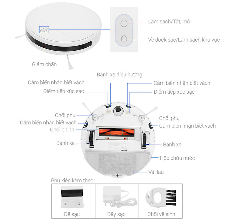 Robot hút bụi Xiaomi Vacuum Mop Essential SKV4136GL làm sạch mạnh mẽ với lực hút lên đến 2200Pa.