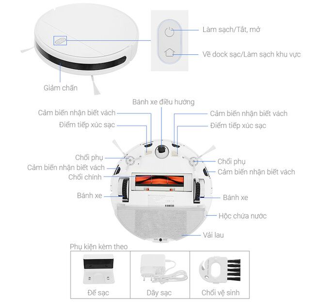 Robot hút bụi Xiaomi Vacuum Mop Essential SKV4136GL làm sạch mạnh mẽ với lực hút lên đến 2200Pa.