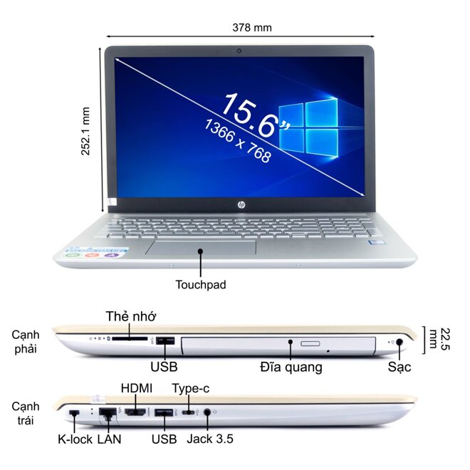 HP Pavilion 15-cc043TU 3MS18PA được trang bị màn hình 15.6 inches HD cho hình ảnh rõ nét và sống động 