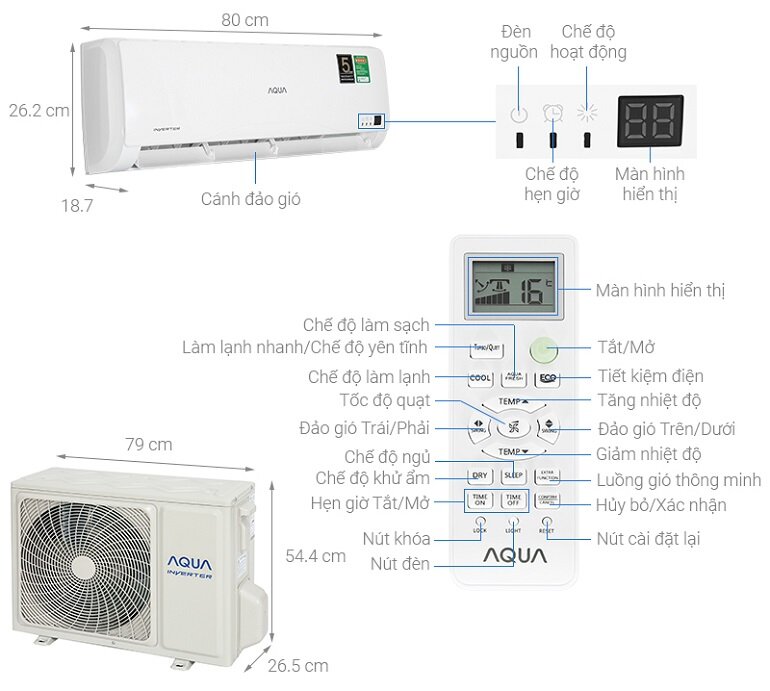 điều hòa Aqua 1 chiều 9000 BTU Inverter AQA-KCRV10TR gas R-32