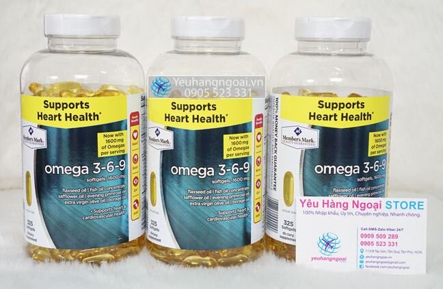 OMEGA 3-6-9 SUPPORTS HEART HEALTH 1600mg 325 Viên cao cấp của MỸ Bảo Vệ mắt và Cho Trái Tim Khỏe