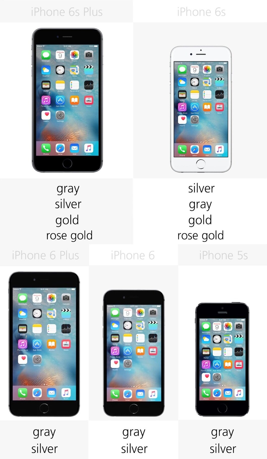 Các màu sắc tuỳ chọn của 5 mẫu điện thoại iPhone