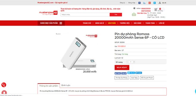 Pin dự phòng Romoss 20000mAh Sense 6P - Có LCD