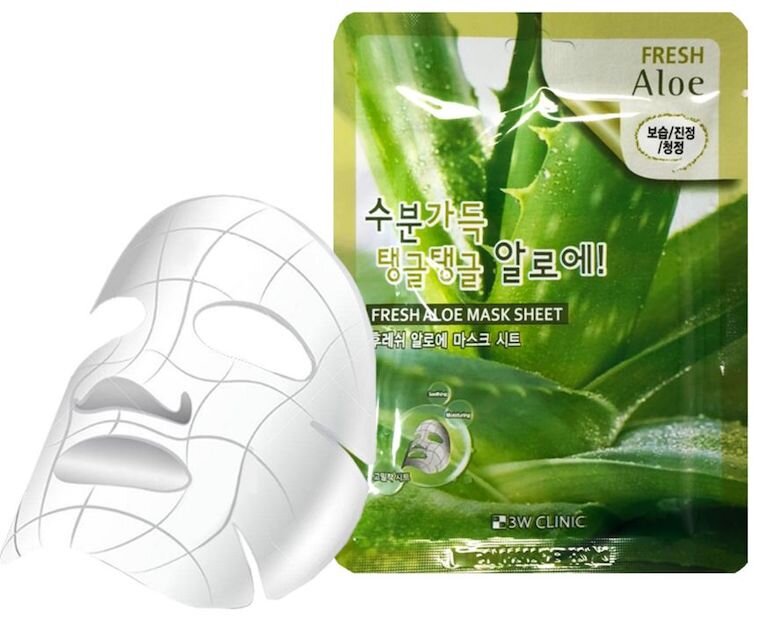 3W Clinic Fresh Aloe Mask Sheet moisturizing aloe vera mask.