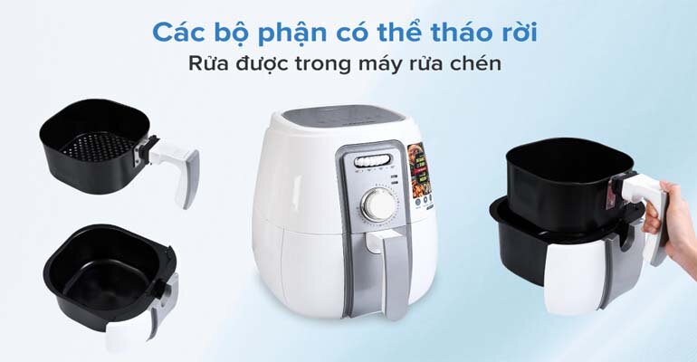 Nồi chiên không dầu Sunhouse SHD4023W được thiết kế hiện đại nồi chiên không dầu Sunhouse SHD4023W