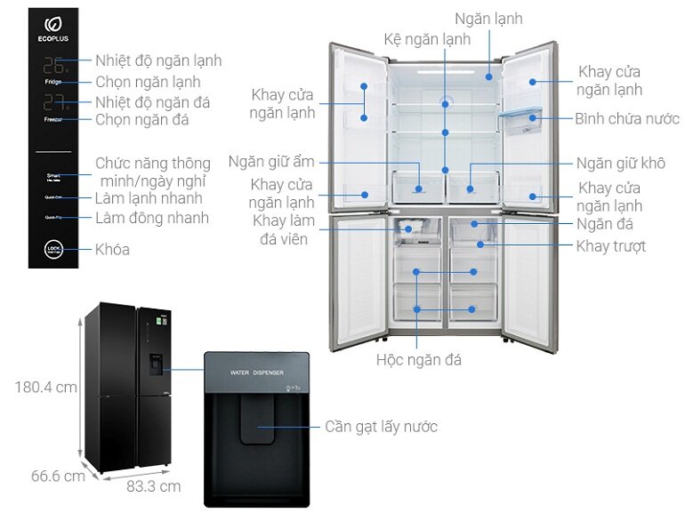 Tủ lạnh 4 cửa 511L AQUA AQR-IGW525EM(GB) Inverter