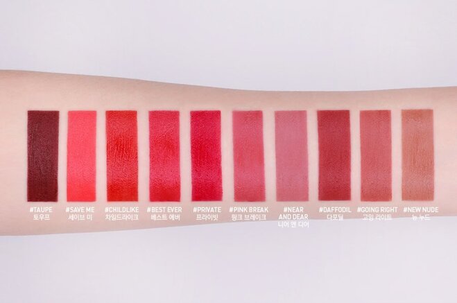 Tổng hợp bảng màu đầy đủ của son môi 3CE Velvet Lip Tint 