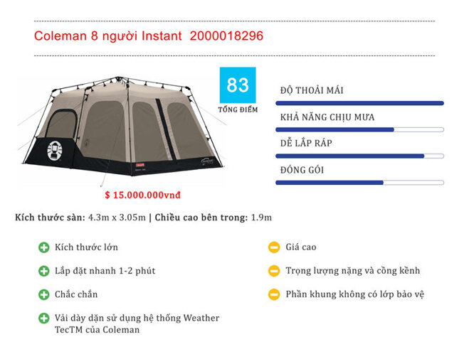 Lều dã ngoại tự bung Coleman 8-12 người