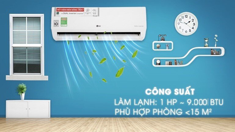 Điều hòa LG 9000 1 chiều Inverter thích hợp lắp đặt cho phòng có điện tích dưới 15m2