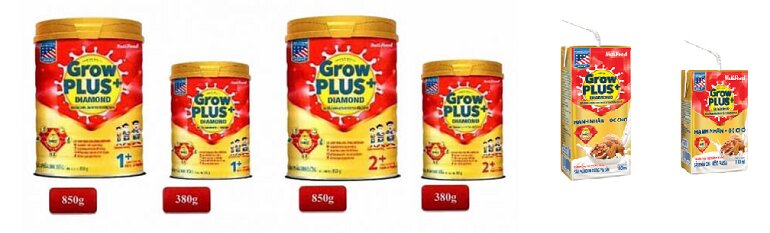 Các loại sữa bột Nutifood GrowPlus+ Diamond cho bé