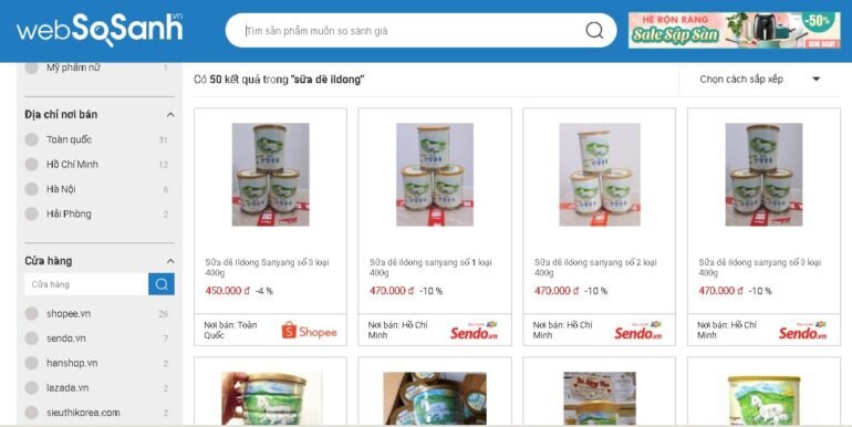 Tìm nơi bán sữa dê Ildong Hàn Quốc qua cổng thông tin so sánh giá Websosanh.vn thật dễ dàng