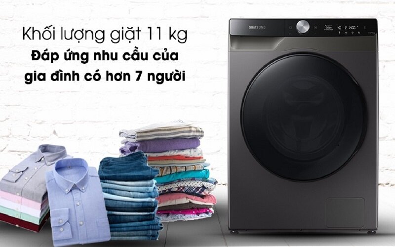 Máy giặt sấy Samsung AI Inverter 11kg WD11T734DBX/SV khối lượng giặt là 11kg và khối lượng sấy là 7kg