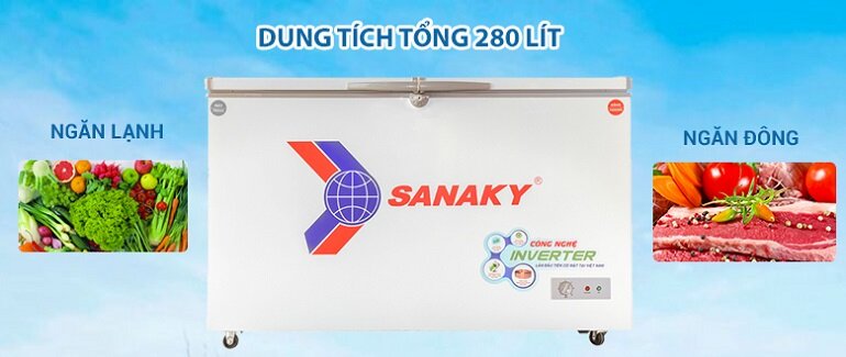 Tủ đông Sanaky Inverter VH-4099W3 có dung tích phù hợp nhu cầu sử dụng tại gia đình