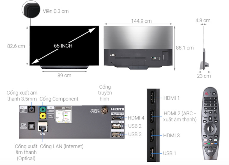 Smart tivi OLED UHD 4K LG 65 inch 65C8PTA