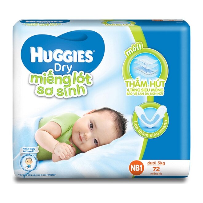 Bỉm Huggies sơ sinh Dry NB1 72 miếng