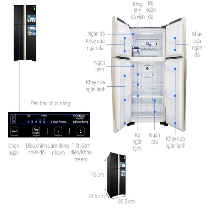 Tủ lạnh Hitachi Inverter 509 lít R-FW650PGV8 GBK