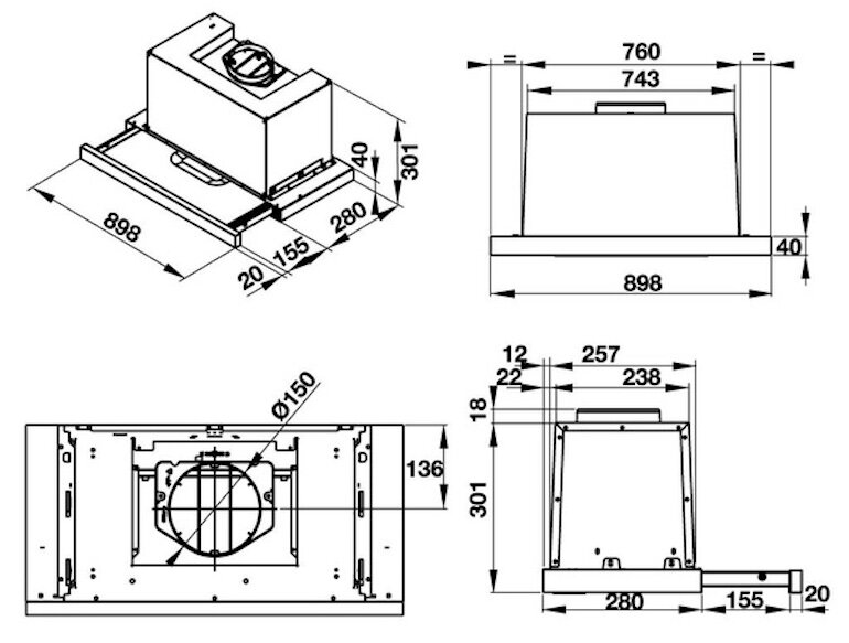 Kích thước máy hút mùi Hafele HH TG90E tinh gọn, thanh lịch 