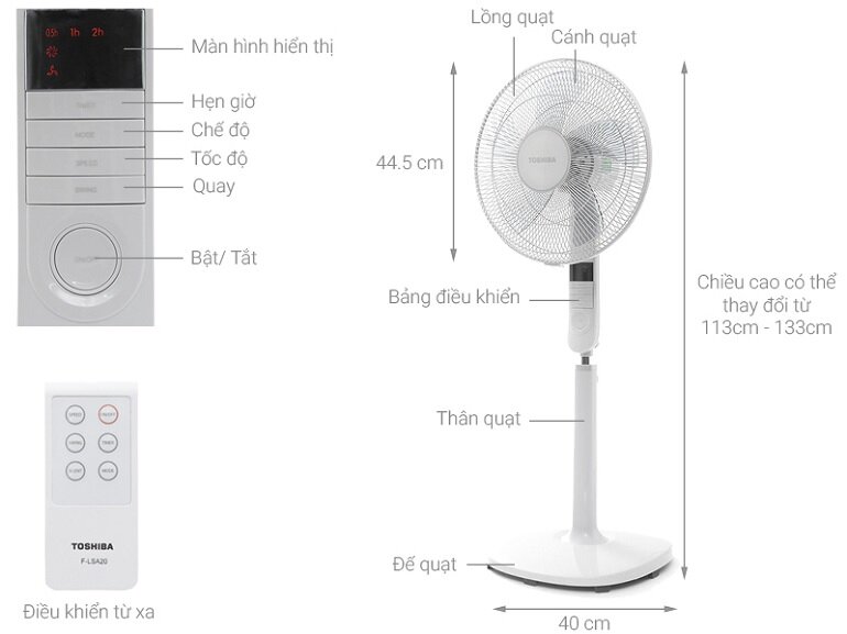 Quạt điện Toshiba LSA20(H)VN thiết kế sang trọng, phù hợp với mọi không gian sử dụng