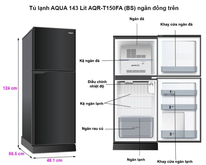 Tủ lạnh Aqua 143l với thiết kế đơn giản mà vẫn hiện đại và sang trọng