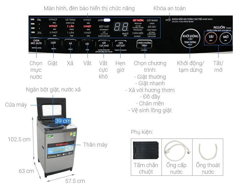 Máy giặt 9.5 Kg Toshiba AW-UH1050GV